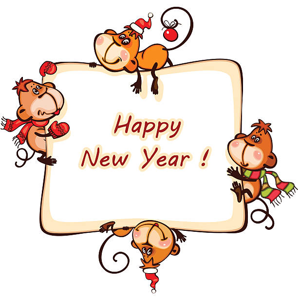 New Year's frame New Year's frame 2016 with the monkey christmas menu template clip art stock illustrations