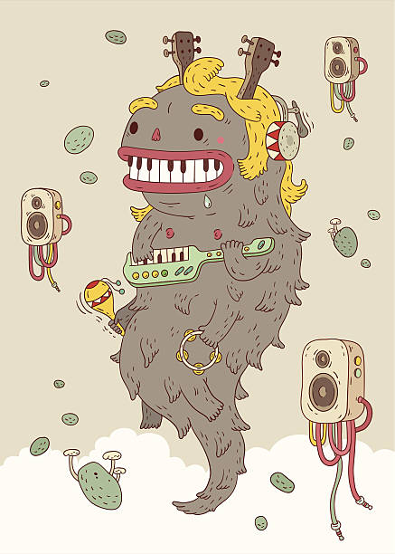 bildbanksillustrationer, clip art samt tecknat material och ikoner med music monster - animal doodle