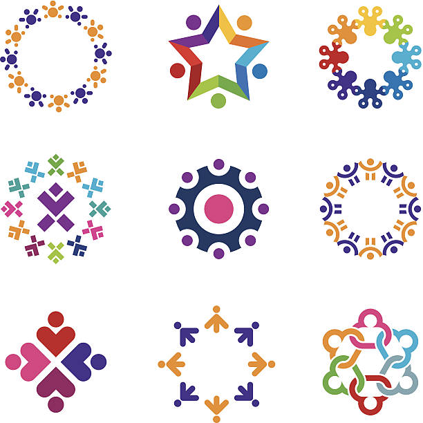 社交的なカラフルな世界のコミュニティの人々の円形ロゴアイコンを設定します。 - abstract symbol circle variation点のイラスト素材／クリップアート素材／マンガ素材／アイコン素材