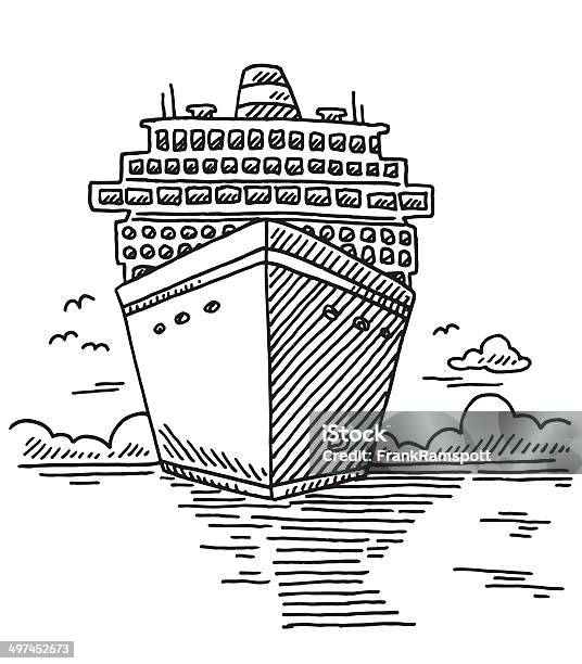 Cruise Ship Sea Vacation Drawing Stock Illustration - Download Image Now - Front View, Line Art, Nautical Vessel