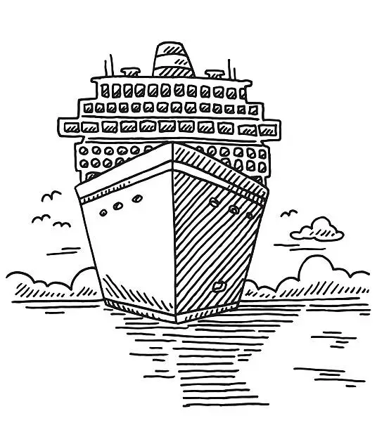 Vector illustration of Cruise Ship Sea Vacation Drawing