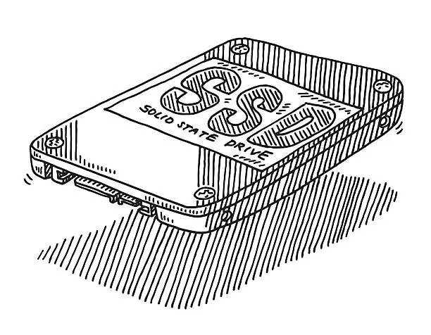 Vector illustration of SSD Hard Drive Technology Drawing