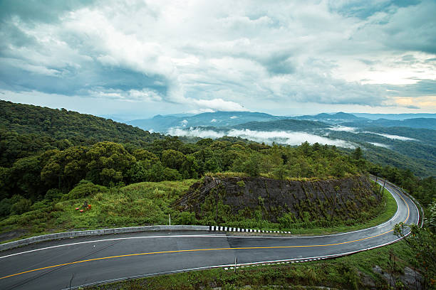 Road on mountain rainy season,Thailand stock photo