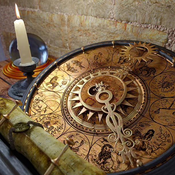 concept still life with zodiac sighs and candle