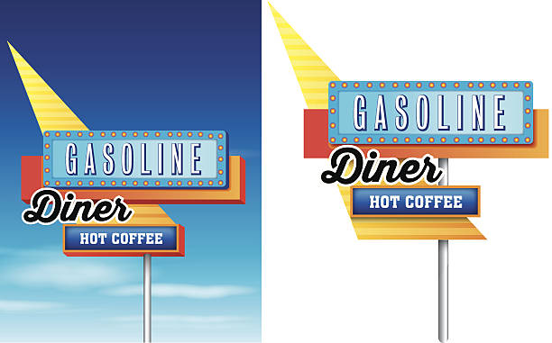ilustrações de stock, clip art, desenhos animados e ícones de retro vintage lanchonete, gasolina e café quente-americana da estrada - sign old fashioned motel sign retro revival