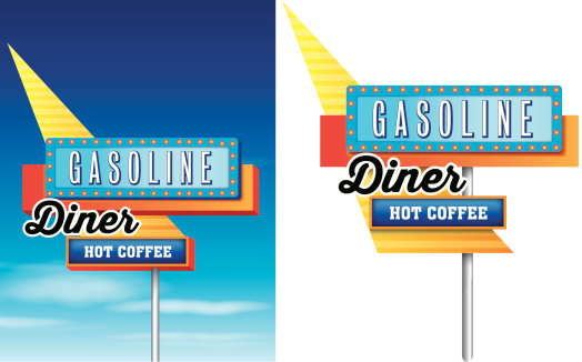 1950s style of american roadside motel advertising isolated on a white background, vector available