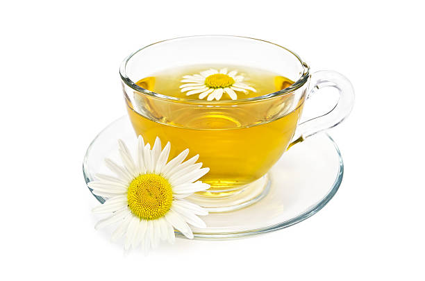istock Herbal tea in a glass cup with daisies 497470159