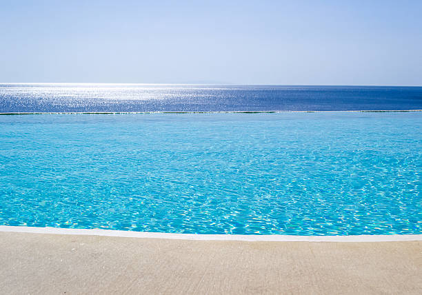 istock Infinity swimming pool with view on Aegean Sea 497473381