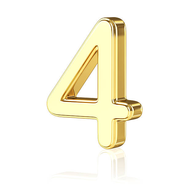 金番号 4 - number 4 gold number three dimensional shape ストックフォトと画像