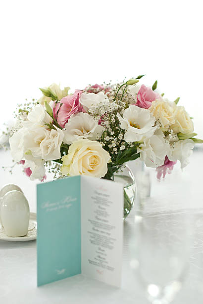 istock Menu card with beautiful flowers on table in wedding day 497482202