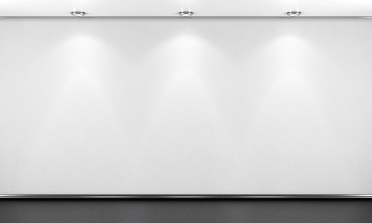 Empty white room wall with lighting. 3d illustration.