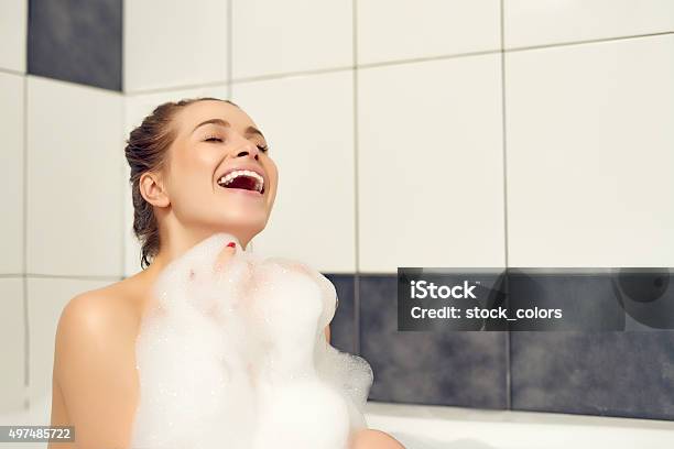 Happy Bath Time Stock Photo - Download Image Now - The Human Body, Soap Sud, Women