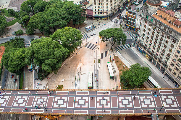 Santa Ifigenia viaduct Sao Paulo, Brazil, November 13, 2015: Aerial view of structure of Santa Ifigenia viaduct in downtown Sao Paulo, Brazil. Santa Ifigenia is located in center with exclusive use for pedestrians. Anhangabáu stock pictures, royalty-free photos & images