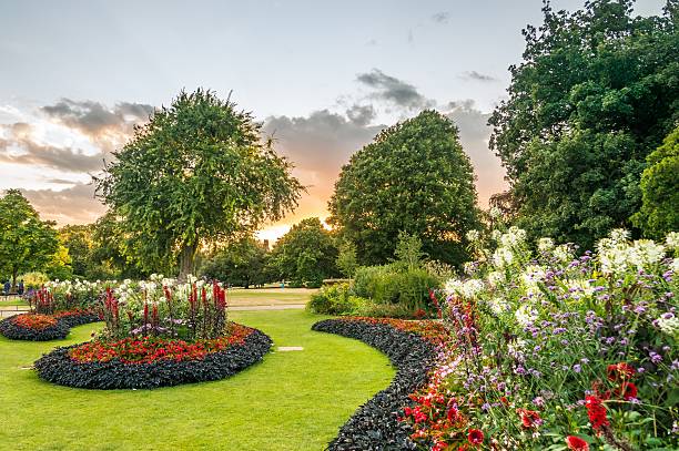 istock Flower beds in Hydepark in London at evening 497488494
