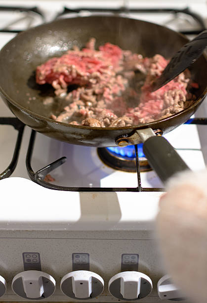 istock Beef Minced Meat Being Fried In A Frying Pan. 497489002