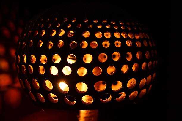 istock Closeup Carved and Perforated Coconut Lamp 497489315
