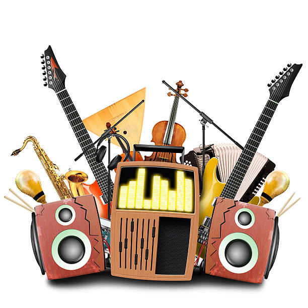 istock Tape recorder and musical instrument 497489345