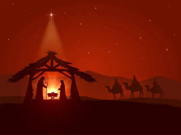 Vector illustration of Christmas star and the birth of Jesus