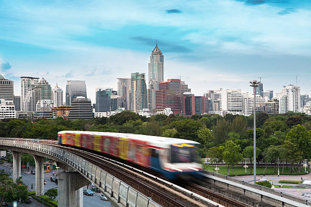 istock Sky train, The rush hour of bangkok business district 497492159