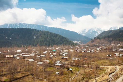 Beautiful nature around a village with Himalaya Mountain background (Kashmir, India)