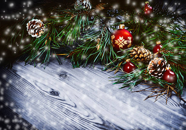 istock Christmas pine tree on wooden background 497492310