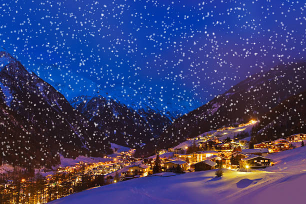 istock Mountains ski resort Solden Austria at sunset 497492620