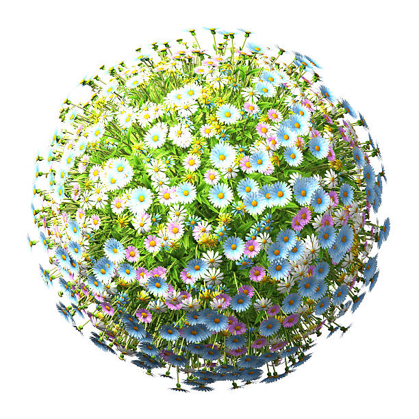 Concept. Ball with flowers looks like a small world. Isolated on the white background.