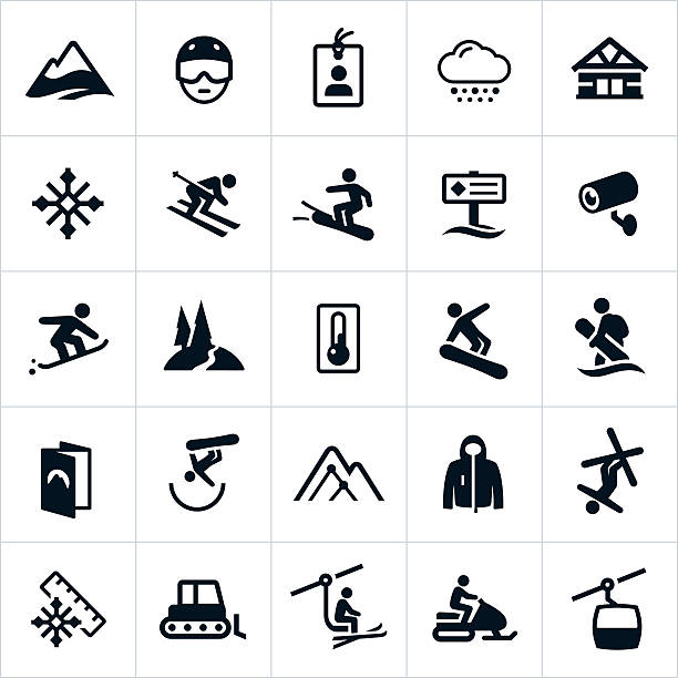 śnieg na nartach i snowboardzie ikony - gondola stock illustrations
