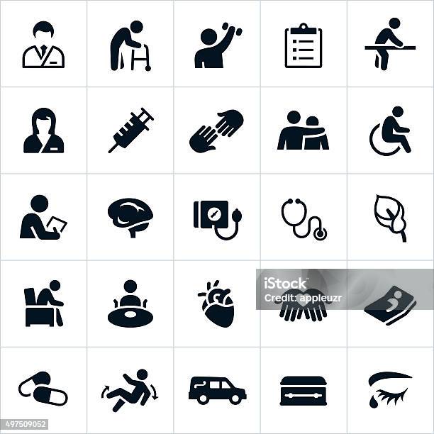 Nursing Home And Hospice Care Icons Stock Illustration - Download Image Now - Icon Symbol, Blood Pressure Gauge, Community Outreach