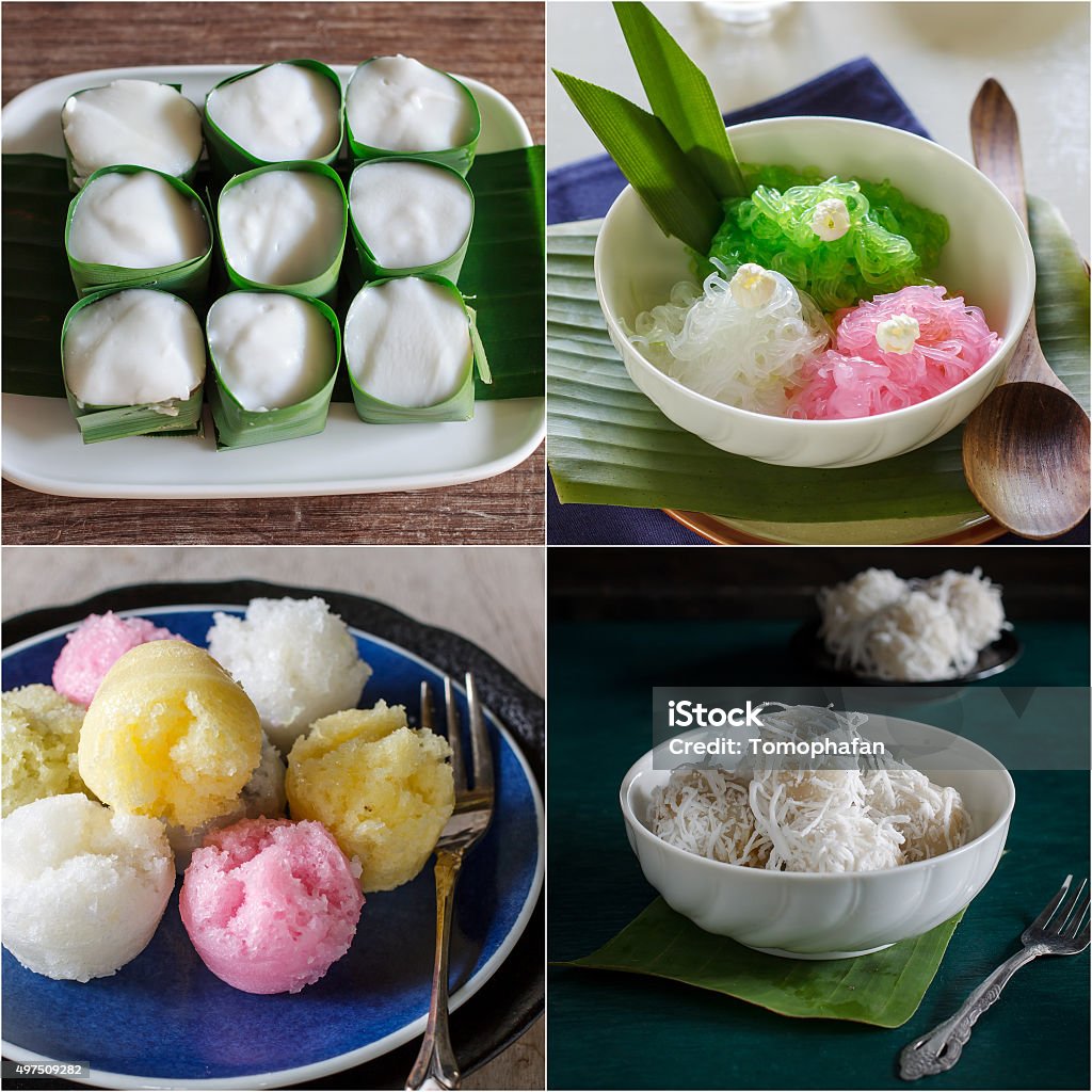 Thai dessert. Authentic local dessert of Thailand: in Thai name call Salim, Takoh,  Kha nom tuay foo, Kha hom tom 2015 Stock Photo