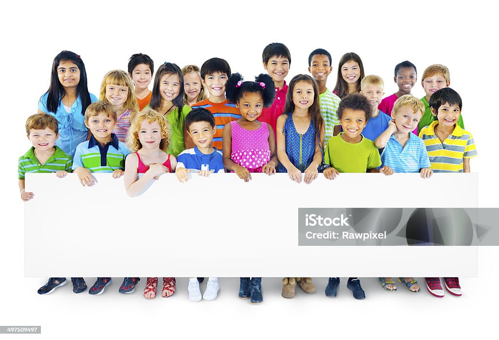 Multiethnic Group of Children Holding Empty Billboard Child Stock Photo