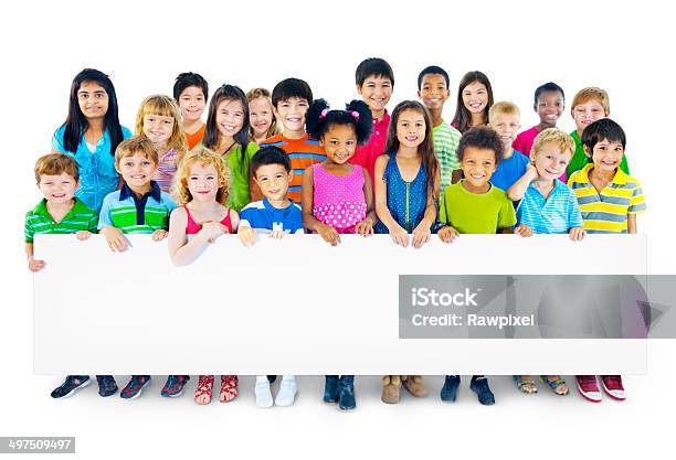 Multiethnic Group Of Children Holding Empty Billboard Stock Photo - Download Image Now