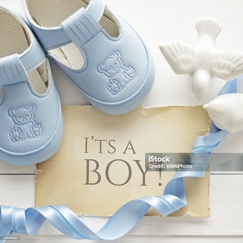 baby boy birthday greeting card baby shower decoration - it is a boy Baby Boys Stock Photo