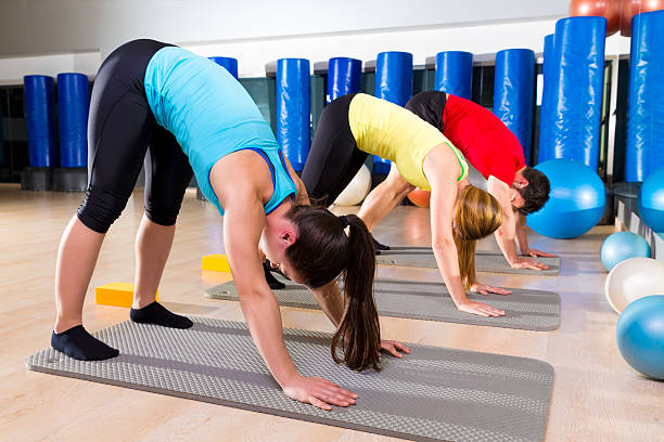 istock Pilates The Dog stretching exercise people group 497509873