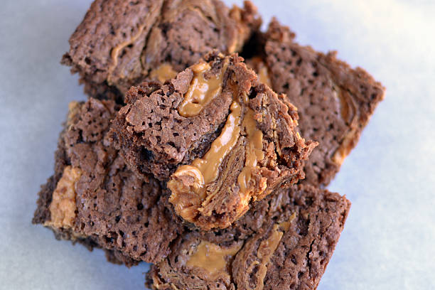 cluster of homemade peanut butter fudge brownies stock photo