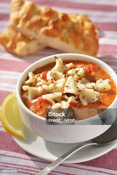 Tomato Soup With Manti Stock Photo - Download Image Now - Dumpling, Tomato Soup, Aleppo Pepper