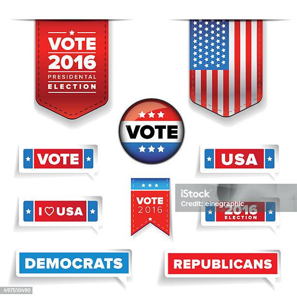 Presidental Election Set Vector Stock Illustration - Download Image Now - 2015, 2016, Badge