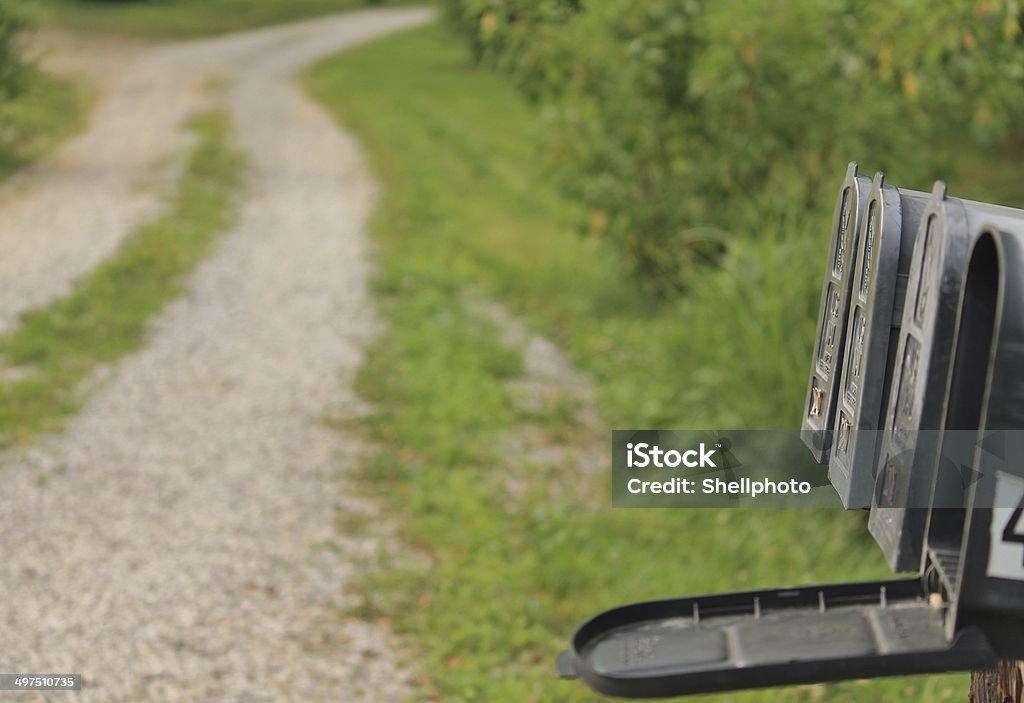 Country mailboxes A group of mailboxes on a country road, with one lid open. Country Road Stock Photo