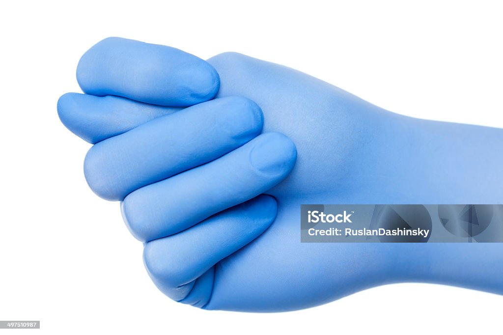 Blue hand fig sign. Fig / Dylya / Fico sign (side view) . Blue hand good luck charm / obscene gesture on white background. Anger Stock Photo