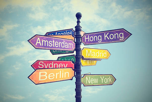 signboard with directions to Countries stock photo