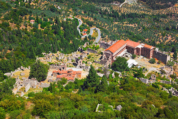 Ruins of old town in Mystras, Greece - travel background