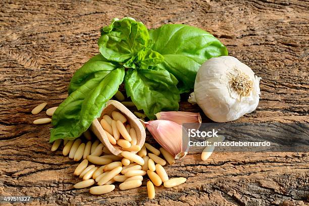 Ingredients For Pesto Genovese Stock Photo - Download Image Now - Basil, Freshness, Garlic