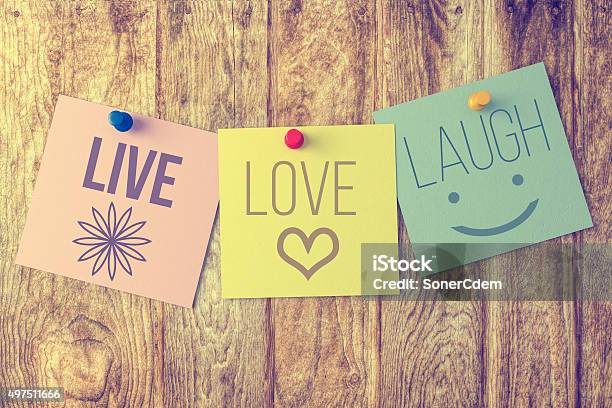 Live Laugh Love On Wooden Background Stock Photo - Download Image Now - Positive Emotion, Quotation - Text, Vitality