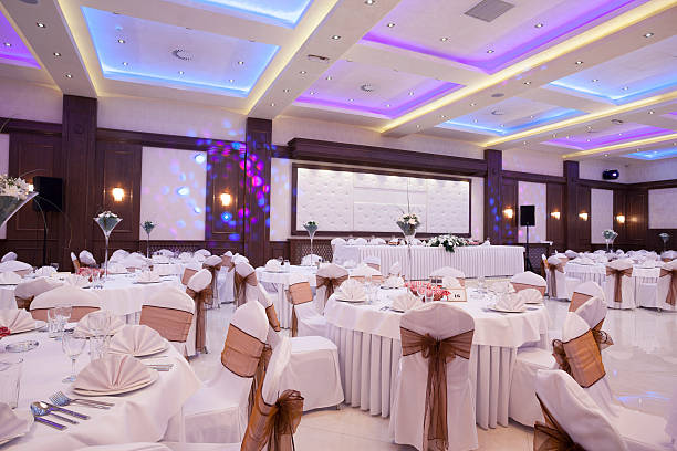 istock Banquet hall with colorful lights 497513905