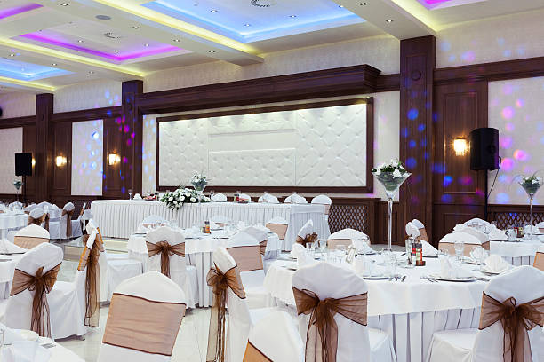 istock Banquet hall with colorful lights 497513907