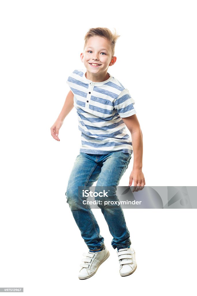Happy boy jumping boy in the middle of air isolated on white   Jumping Stock Photo