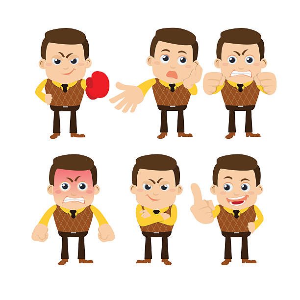 набор бизнесмен в различных позах символов - characters uncertainty anxiety finance stock illustrations