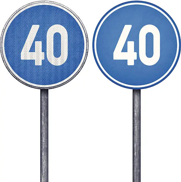 Vector illustration of Two blue minimum speed limit 40 circular road signs