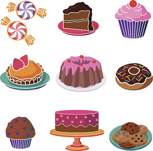 달콤한 디저트, 캔디 - muffin cake cupcake blueberry muffin stock illustrations