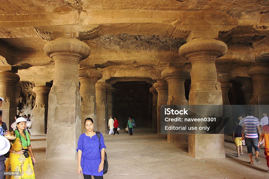 Die Elephanta-Höhlen von Mumbai, Indien - Lizenzfrei Architektonische Säule Stock-Foto